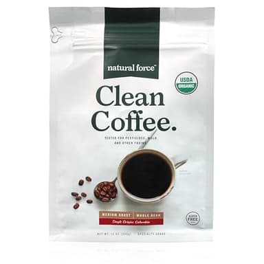 Natural Force - Organic Clean Coffee Classic, Mold & Mycotoxin Free, Lab Tested for Toxins & Purity, Low Acidity, Incredible Taste & Aroma, Whole Bean Medium Roast, 12 oz