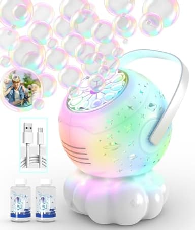 Upgraded Rechargeable Bubble Machine - Bubble Maker for Kids with 7 Color LED Light, Large Bubbles, 20.3oz Capacity, Type-C Charge - Outdoor Toys Gifts Ages 3+ for Toddlers, Easter, Birthday, Parties
