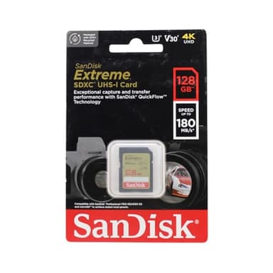 SANDISK 128GB Extreme SDXC UHS-I Memory Card - C10, U3, V30, 4K, UHD, SD Card - SDSDXVA-128G-GNCIN