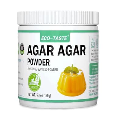 Agar Agar Powder 1000 Strength, 100% Natural Seaweed, Vegan Gelatin Substitute, Gluten-free, Non-GMO, Planted-Based, Unflavored, 5.3 oz (150g)
