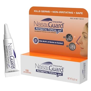 NasalGuard Antiseptic Topical Gel - Kills 99.9% of Germs - Patented Positive Ion Technology, Non-irritating, Safe for Daily use - Over 150 Applications Per Tube, (3 Grams) Unscented