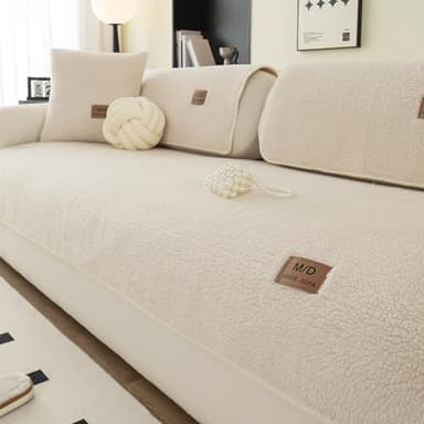 MDSASFD Sherpa Fleece Sofa Cover, Super Soft Funny Fuzzy Sofa Couch Covers, Warm Plush, Non-Slip Sectional Sofa Slipcover Furniture Protector for Kids, Pets(Beige White, 36"x 36")