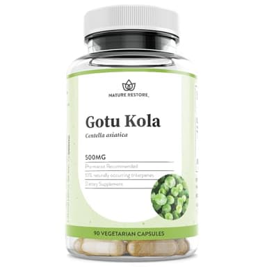 Nature Restore Gotu Kola Extract Supplement, 10 Percent Triterpenes Maximum Effectiveness, Manufactured in USA, 90 Capsules, Non GMO, Gluten Free, Vegan