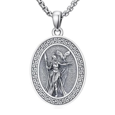 Cargari Athena Goddess Necklace 925 Sterling Silver Oavl Greek Ares Athena Pendant Egyptian Roman Mythology Amulet Jewelry for Men Women