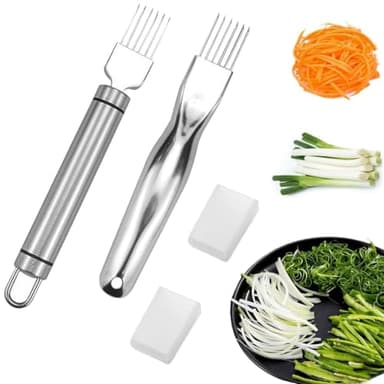 Stainless Steel Green Onion Slicer 2 PCS, Multi-Blade Kitchen Herb Cutter, Professional Scallion Shredding Tool Shred Silk The Knife, Upgrade Stainless Steel Chopped Green Onion Knife Vegetable