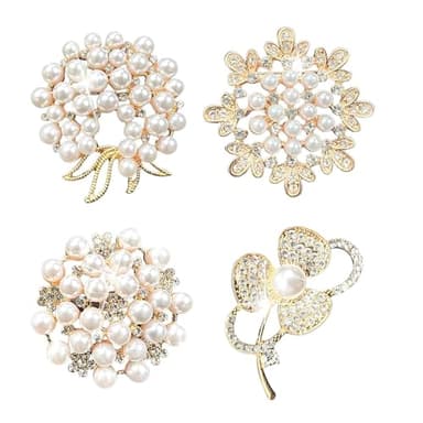 Waaqkid 4 PCS Crystal Pearl Brooches for Women, Broches para Ropa de Mujer, Brooch Pins for DIY Wedding Party
