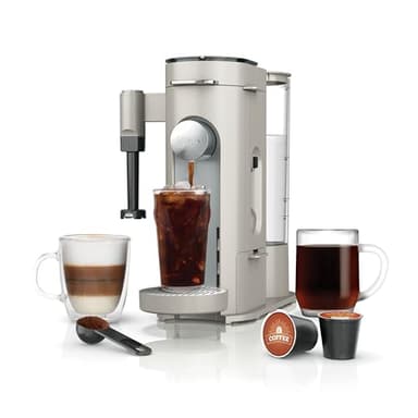 Ninja Pod & Grounds Specialty Single-Serve Coffee Maker, K-Cup Pod Compatible, Brews Grounds, Compact Design, Built-In Milk Frother, 56-oz. Reservoir, 6-oz. Cup to 24-oz. Mug Sizes, Stone, PB051ST