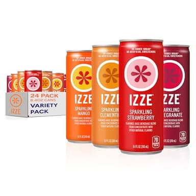 IZZE Sparkling Water Juice Beverage Blend, Dawn Variety Pack, Mango, Clementine, Strawberry, Pomegranate, No Sugar Added, 8.4 FL OZ, 24 Cans