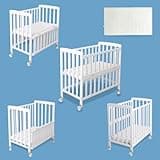 Flwrgirl Mini Baby Crib Portable - Baby Cribs 4 in 1 Convertible with Mattress Included,6 Heights Cunas para Bebes,Beside Mini Crib with Slide Down Side,34x20x35 Inches,White