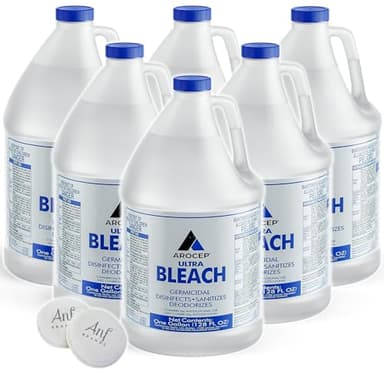 (6 Gallons) Ultra Germicidal Liquid Bleach - For Laundry, Disinfecting, Sanitizing, Deodorizing, Mold & Mildew Stain Remover - 1 Gallon Jugs