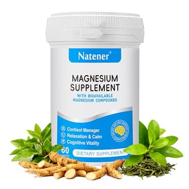 320mg Quad Magnesium & 200mg Alpha GPC & 440mg Ashwagandha + L-Theanine - Support Memory, Focus, Attention & Relaxation* | Magnesium Glycinate/Threonate/Citrate/Malate - 60 Capsules
