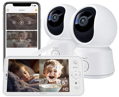 ARENTI Baby Monitor 2 Cameras, Smart Baby Camera with 5-Inch Wireless Display, Super Night Vision, Temperature Sensor, Sound Detection, Auto Motion Tracking, 2-Way Audio, VOX Mode(B2 Set)