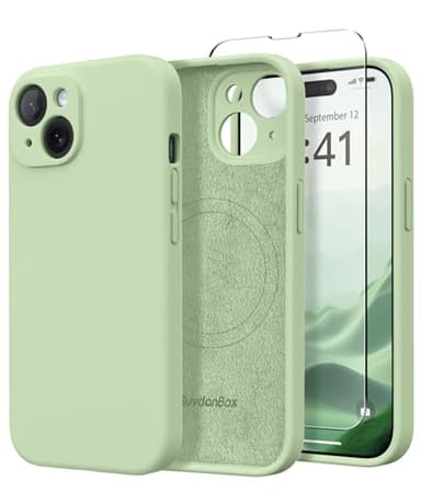 SuydanBox Magnetic for iPhone 13 Case, Compatible with MagSafe, [Full Camera Protection][Screen Protector] Silicone Shockproof Protective Phone Case for iPhone 13 6.1", Matcha