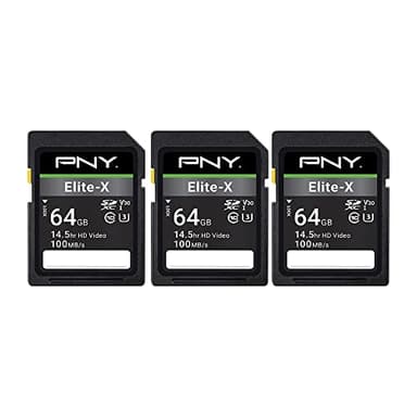 PNY 64GB Elite-X C10 U3 V30 SDXC Flash Memory Card 3-Pack, UHS-I, 4K UHD