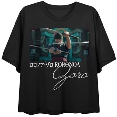 Bioworld One Piece (Live Action) Roronoa Zoro Kanji Women's Black Cropped Tee-Small