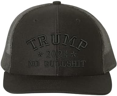 Generic Trump 2024 NBS Embroidered Richadson Brand One Size Fits All Structured Trucker Hat (Polycotton, Black/Black)
