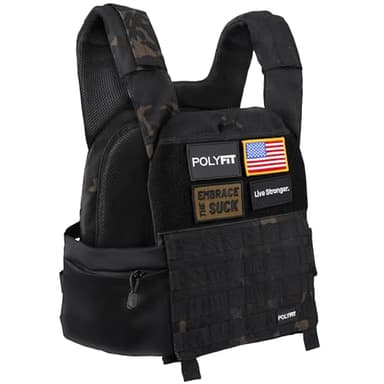 Polyfit (Fortify) Weighted Vest for Strength and Endurance Training, Fitness Workouts, Running, WODs - Black Camo
