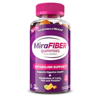 MiraFIBER Gummies from The Makers of MiraLAX, 8g of Daily Fiber Per Serving, Metabolism Support with B Vitamins, Gut Health for Men & Women, Prebiotic Fiber Gummies for Adults, Mixed Fruit Flavor 72Ct