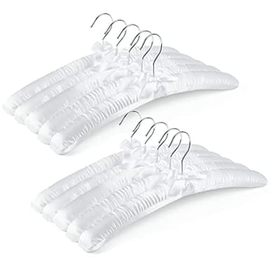Amber Home 10 Pack 17 Inch Large White Satin Padded Hangers for Women Clothing, Anti Slip Cushioned Hangers for Sweaters, Wedding, Delicate Cashmere