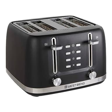 West Bend Toaster 4-Slice Extra-Wide and Deep Slots with 3 Functions and 7 Shade Settings Manual Toast Lift Lever Auto Shut-Off and Removable Crumb Tray, 1500-Watts, Black