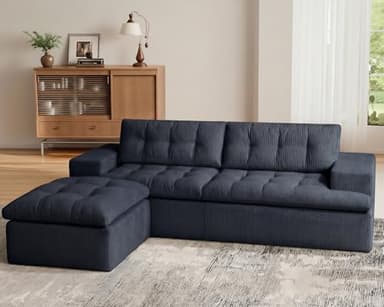 Cloud Sectional Boneless Sofa with Ottoman, Modular L Shaped Couch with Layered Cushion, Fluffy Comfy Couches for Living Room, No Assembly, Dark Grey