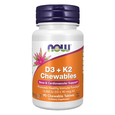 Now Supplements, Vitamin D3 & K2, 5,000 IU/90 mcg, Plus Cardiovascular Support*, Supports Bone Health*, 90 Chewable Tablets