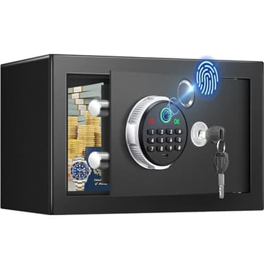 Smart Biometric Safe Box with Fireproof Waterproof Bag, Anti-Theft Dual Alerts, Mute Mode, Digital Security for Business(6.5"D x 7"W x 6.5"H)