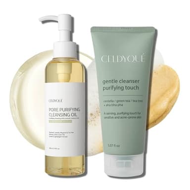 Korean Double Cleanse Duo Set – Pore Purifying Cleansing Oil & Gentle Face Wash, Mild Acid Complex, Sensitive Skin, w/ Centella Tea Tree & Green Tea, LHA AHA BHA PHA for Gentle Exfoliation Acne Care