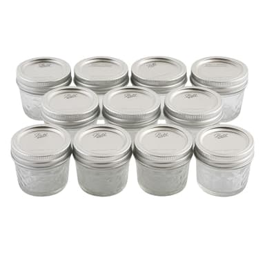 Ball - 4 oz Regular Mouth Glass Mason Jars | 11 Pack Jars with Airtight Lids | Large Glass Jar for Food Storage with Lids | Ideal for Canning, Fermentation, Pickling, Kombucha Brewing | Set of 11