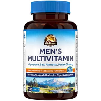 Vitalitown Multivitamin for Men, with Lycopene, Saw Palmetto, Magnesium, Zinc, Selenium, Vitamin A C D E K B, Fruits, Veggies & Enzymes for Complete Men's Health Support, Non-GMO, 90 Tablets