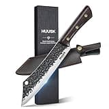 Huusk Butcher Knife 8 Inch, Hand Forged Meat Knife with Wood Full Tang Handle, Japanese Chef Knives with Box, Ideal Gift for Man and Women