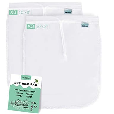 Bellamei Nut Milk Bag Reusable 3 Pack Food Strainer Nut Bags For Almond/Soy Milk Greek Yogurt Professional for Cold Brew Coffee Tea Beer Juice Fine Italian Nylon Mesh (2 pack-8"x10")