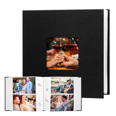 XFveiwoo Photo Album 4x6 240 Photos with Writing Space Leather Cover with Front Window Picture Album, 240 Photos 4x6 Photo Album Book for Wedding Kids Travel Family Baby Pictures (Black)