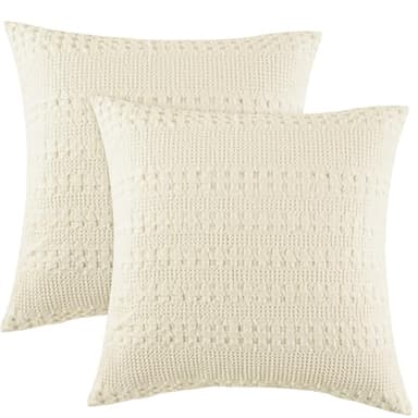 PHF Waffle Weave Pillow Covers 24" x 24", 2 Pack 100% Cotton Square Pillow Shell for Bedding Decor, No Insert, Luxury Aesthetic Soft Cushion Cases for Bedroom Decor, Cannoli Cream