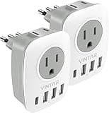 2 Pack Italy Travel Plug Adapter, VINTAR Italy Power Adapter with 2 Outlets 4 USB Ports(1 USB C), 6 in 1 Type L Plug Adaptor, 3 Prong Grounded Plug for US to Italian Chile Uruguay Libya Tunisia