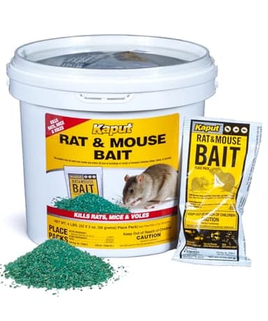 Kaput Rat & Mouse Bait- Effective Warfarin Formula for Rodent Control - Low Toxicity Rat Bait, Safe for Pets & Wildlife - Indoor & Near-Building Use, 32 Packets, 2 oz Each
