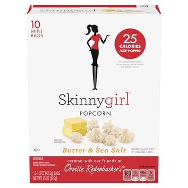 Orville Redenbacher’s Skinnygirl Microwave Popcorn, Butter & Sea Salt Popcorn, 4g Fiber Per Serving, 1.5 oz., 10-Count