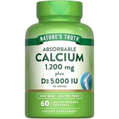Nature's Truth Calcium 1200mg with Vitamin D3 5000 IU | 60 Softgels | from Calcium Carbonate | Non-GMO & Gluten Free Supplement