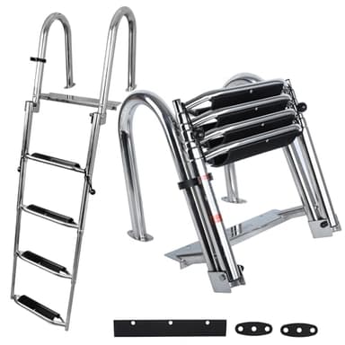 Pontoon Boat Ladder,Polished 316 Stainless Steel 4 Step Telescoping Ladder,600LBS Capacity for Sailboats,Ships,Most Swimming Pools,Docks,pontoons.