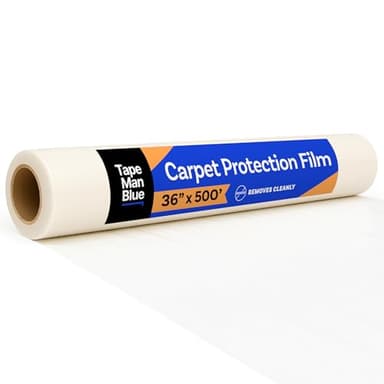 TapeManBlue Carpet Protection Film, 36 inch x 500 Foot roll, Self Adhesive Plastic Carpet Protector Film with Clean Removal & Easy Unwind, Strong and Durable Covering for Construction