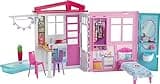 Barbie Doll House Playset with Toy Furniture & Accessories, Portable with Carrying Handle, 2 Feet Wide with Fold-Out Bed & Pool