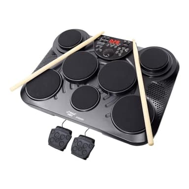 Pyle Electronic Tabletop Digital Drum Set, Compact Portable Drum Pad Kit w/ 8 Touch Sensitive Pads and Pedals, 600 Sounds, USB & Headphone Outputs, MIDI/AUX Inputs, 4x5” Drums & 4x3.5” Cymbals