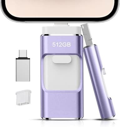 512GB Flash Drive[No App Required] Intended for Phone Tablet Androidphone and Computers, 4 in 1 Photo Stick for Phone Memory Storage Easily Backup Photos Videos（Light Purple）