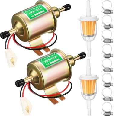 Threlaco 2 Pcs Electric Fuel Pump Kit 12v Universal Low Pressure 4-7 Psi Gas Diesel Inline Pump with 2 Fuel Filter and 8 Hose Clamp Carburetor Hep-02a Lawn Mower Transfer Machine(Gold)