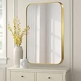 FARMER 16x20 Inch Matte Gold Bathroom Mirrors for Wall, Brushed Bathroom Vanity Mirror with Rounded Edge, Metal Framed Rectangle Mirrors for Bathroom or Living Rooms, Hangs Horizontally or Vertically