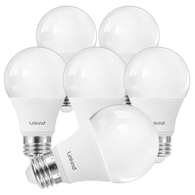 Linkind A19 LED Light Bulb, 60W Equivalent, 2700K Soft White Light Bulbs, 800 Lumens 8.5W Non-Dimmable LED Bulbs, E26 Standard Base, Energy Efficient for Bedroom Home Office, 6 Packs