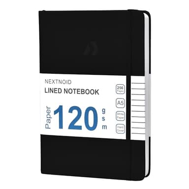 Nextnoid Hardcover Lined Journal Notebook - 120 GSM Thick Paper, Medium A5-256 Pages - Perfect For Writing, Journaling and Note-Taking (Black, Ruled)