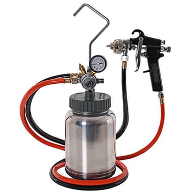 TCP Global 2 Quart Heavy Duty Steel Pressure Pot Paint Tank, Screw on Lid, Regulator, Gauge, Spray Gun and 5 Foot Hoses - Pressure Pot for Epoxy Resin, Painting, and Autobody