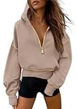 PRETTYGARDEN Women's Hooded Sweatshirts Long Sleeve Half Zip Cropped Hoodie Pullover Winter Fashion Clothes (Khaki,Small)