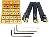 ASZLBYM 5/8" 36PCS Indexable Carbide Lathe Turning Tool Insert Holder Bit Set MTJNR1616H16 + MWLNR1616H08 + MCLNR1616H12 with CNMG 431 + WNMG 431 + TNMG 331 Indexable Carbide Turning Insert Blades